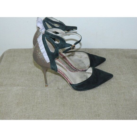 Sophia Webster‎ Black Suede  Gold Sparkle Evangeline Sandals Size 40.5 EU  10 US - Picture 8 of 12
